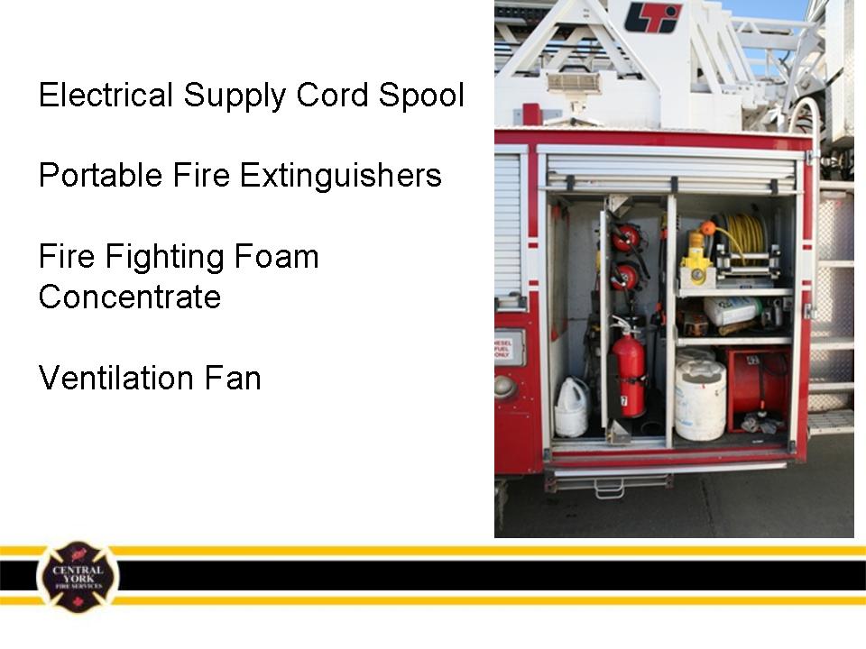 Electrical supply cord spool, fire extinguishers